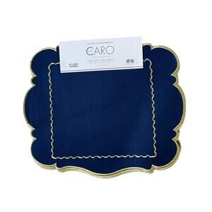 CARO Home Navy Blue & Gold Cotton Embroidered Placemats 15x17 Set of 4 New